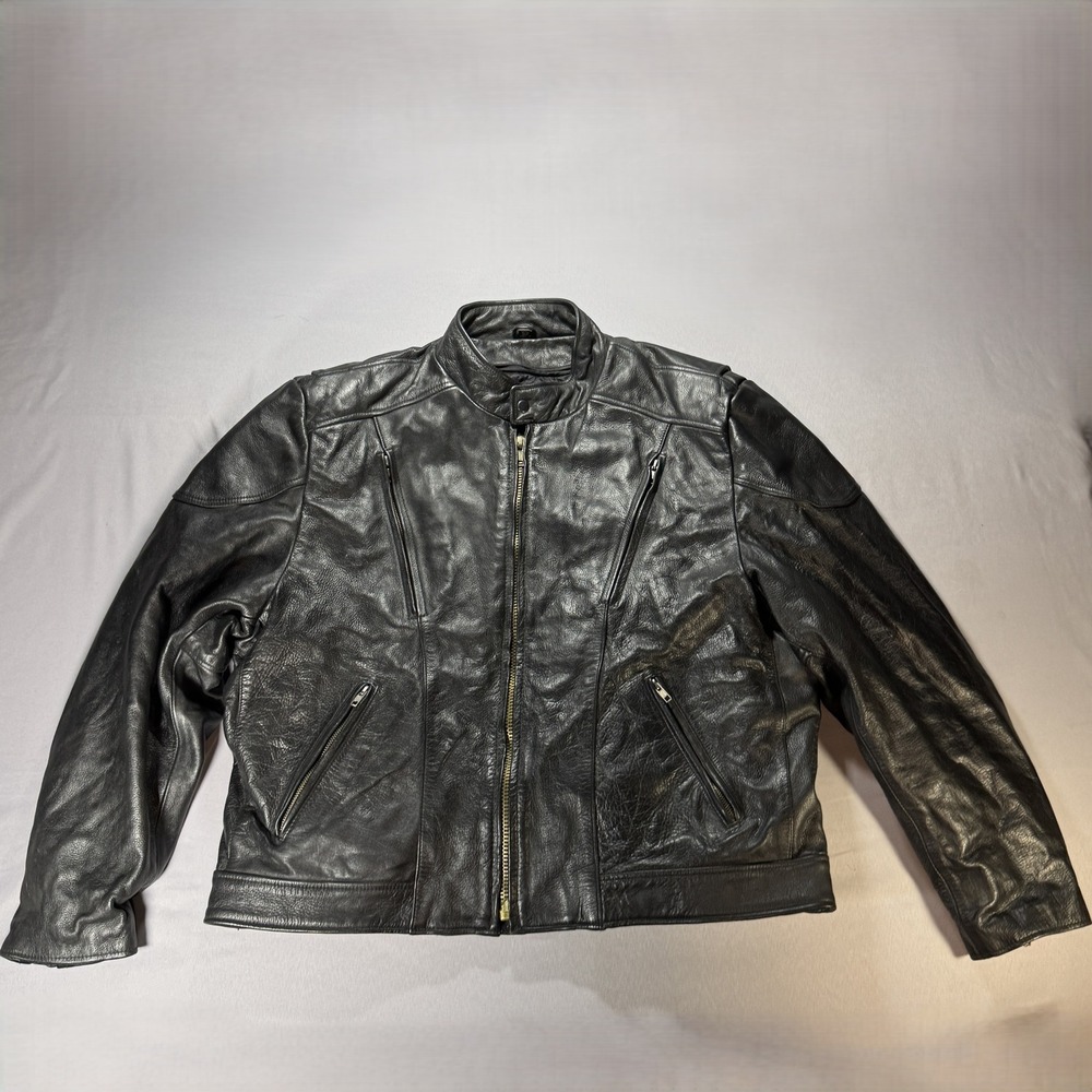 First Genuine Leather Biker Jacket Mens 52 Black Thinsulate Cafe Racer Moto